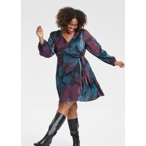 Ava & Viv Balloon Long Sleeve Midi Wrap Dress 2X